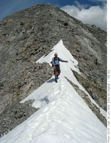 The trickiest part of the ridge was the snow cornice The trickiest part of the ridge was the snow cornice