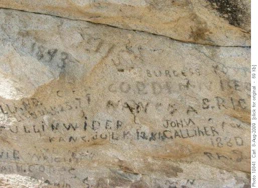 Camp Rock--California Trail emigrants wrote names in axle grease