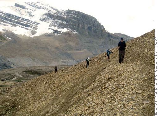 Traversing the "crux" slope. Don't stumble here!