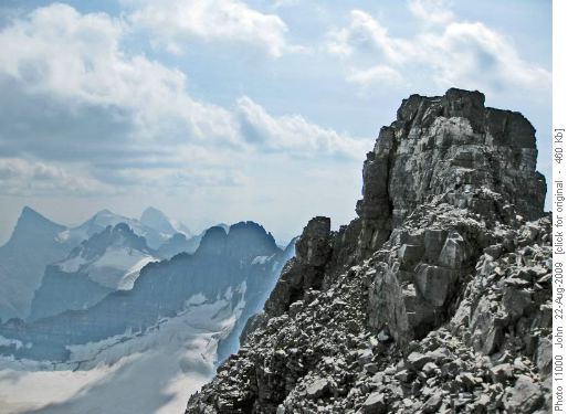 Final crumbling summit ridge of Mount Sarbach
