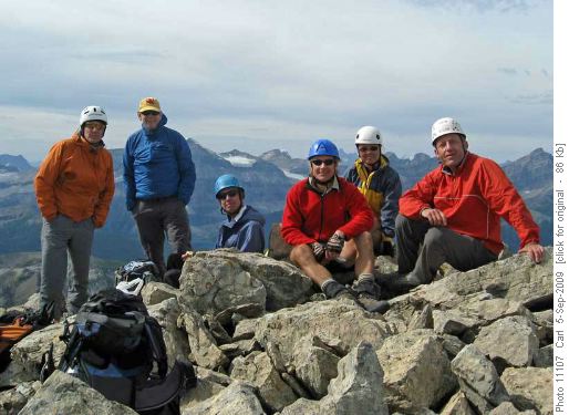 Gilles, John, David, Gary, Susan and Carl on Mt Brett