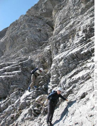 Ramblers descend Mt Storelk gully, thought to be the same as in Kane's description.
