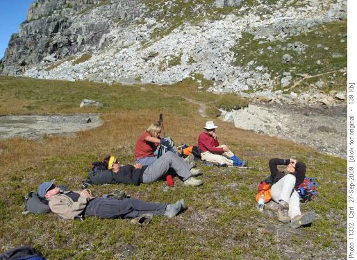 Relaxing at Opabin Lake shoreline