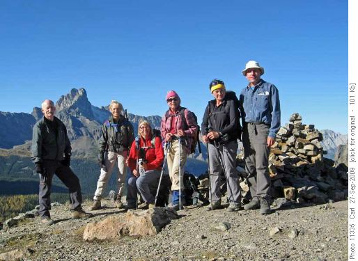 Greg, Alda, Kim, Barbara, Janice and Carl at All Souls Prospect (Cathedral Mtn in background)