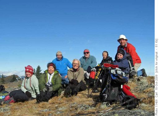 Janice, Yoko, Francisco, Karen, Ivan, Alda, Greg & Carl on Powderface Ridge summit
