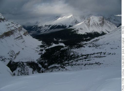 Looking over the Cornice to the Skoki Valley