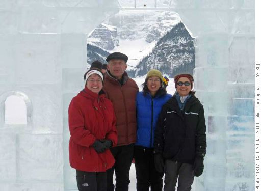 Barb, Carl, Sharon and Zora at Lake Louise Ice Castle