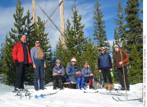 Carl, John, Rosanne, Manfred, Philip, Wallace, Jim at Skogan Pass trail-end lunch spot