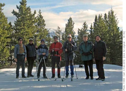 John, Wallace, Rosanne, Philip, Manfred, Jim and Carl at Hummingbird Plume Lookout (Old Baldy Mtn in background)
