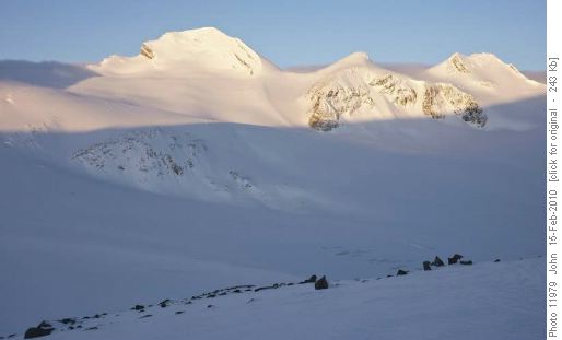 Morning light from Peyto Hut