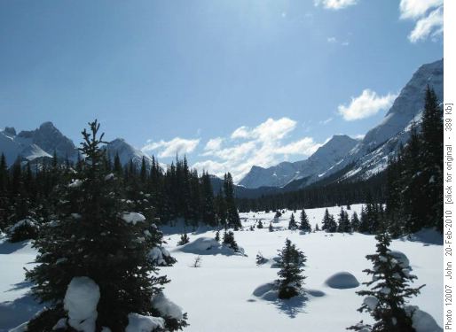 Looking south in the Upper Spray valley towards Palliser pass.