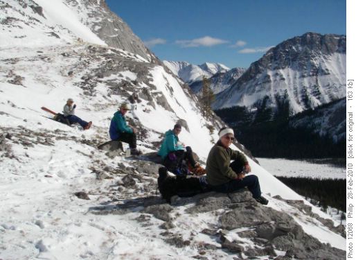 Lunch above cliffbands, Birdwood col
