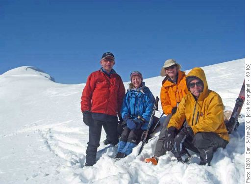Carl, Maryetta, John and Damian at the summit (almost) of Snow Peak