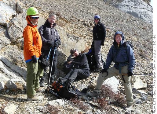 A moment out of the wind on the west col