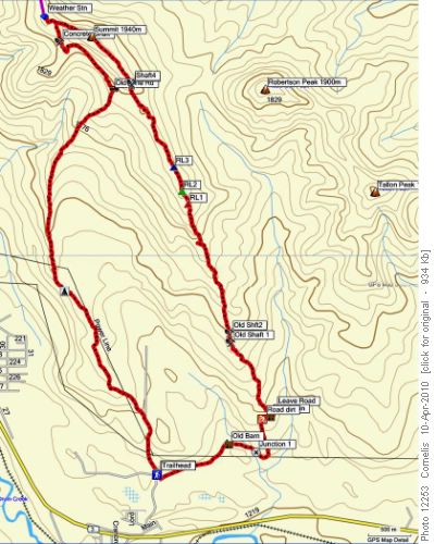 2-Mine Trail map, 14.5km. Danger: Shafts 1-4 are open & unmarked, may be snow covered. Effective gain to Summit 660m. Total 860m. Trailhead: cemetery N of Hwy 3, between Burmis & Bellevue