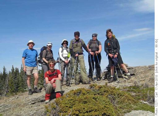 Carl, Janice, Janet, Bob, Alicja, Jeannette and Yolande at high point of Chimney Rock ridge