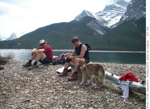{177 Ron Hunter}, {506 Gerry Donaldson} & Skyler at Lake Minnewanka lunch stop