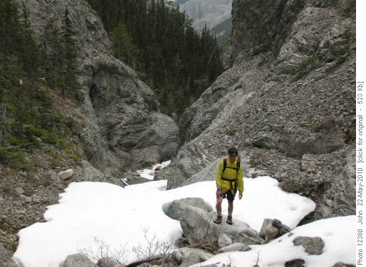 Looking back down the canyon, Chau ascending.