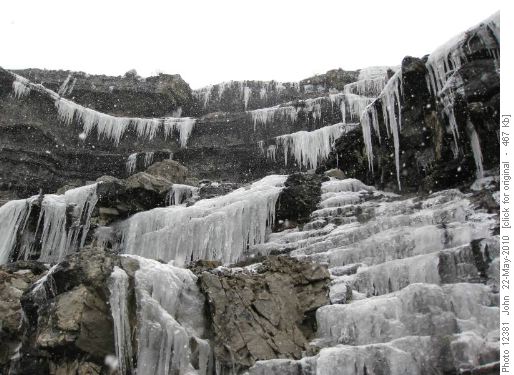 Looking up the cliffbands on the South side of Association.