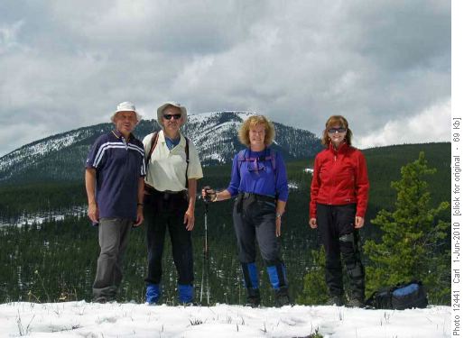 Carl, Ron, Carolyn and Marg at highpoint of Sulphur Springs trail (Prairie Mtn in background)