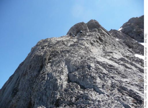 3_The Kananaskis Crux the hard way, easier to right of peaks above climbers