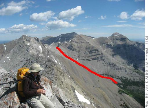 Possible off trail route from Lineham to Patterson's peak cirque.