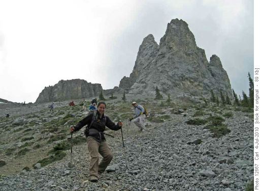 Hannah on scree below Tiara Peak