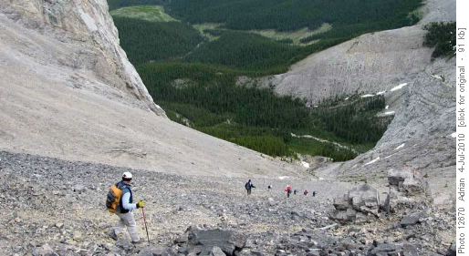 Descent of the gulley below Tiara Peak