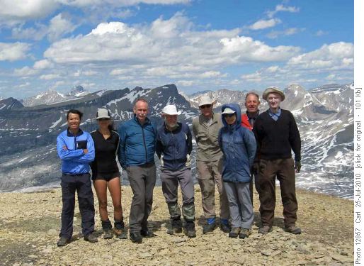 Chau, Susan, John, Arnold, Manfred, Sim, Carl and Peter on TV Peak (Mt St Bride behind Chau)