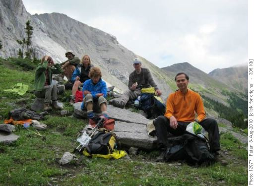 Galatea Lakes - Lunch at Upper Lake. Janet, Fransisco, Kim, Jeanette, Rick and Bert