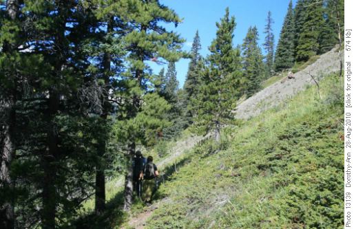 One of the steep slopes to traverse on this off-trail section