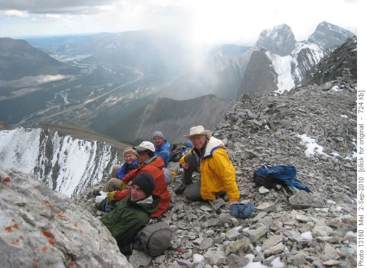 Damian, Wallace,Bill, David and Mel enjoy cool air on Mt Lawrence Grassi