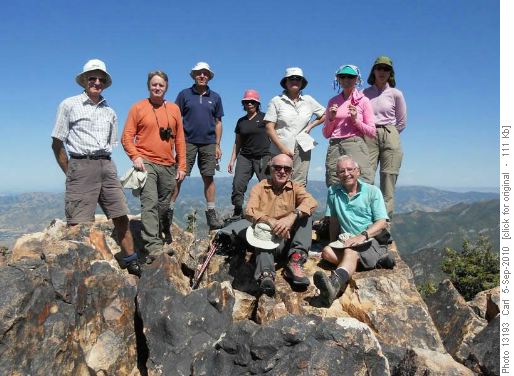 John, Jim, Carl, Dee, Janice, Christine, Cordula, Damian and Carl on Mt Olympus