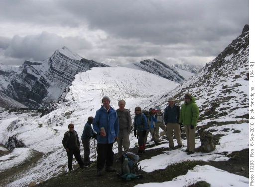 Nicely backlit group on North Buller Pass. looking eastwards