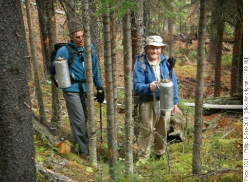 {1052 Mario Festival} & {188 Bill Leach} with beer steins in the woods (well, maybe kerosene cans)