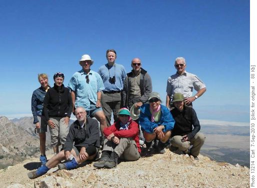 Susan, Janice, Carl, Jim, Damian, John, Ivan, Christine, Yoko and Cordula on Deseret Peak (Great Salt Lake in background)