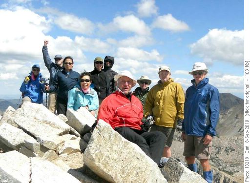 Christine, Greg, Dee, Yoko, Cordula, Dennis, Carl, Damian, Jim and John on Pfeifferhorn