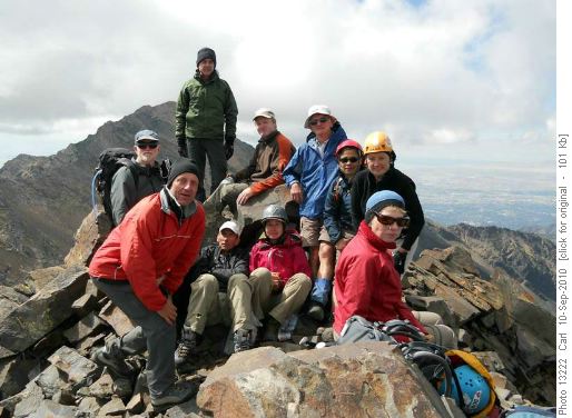 Greg, Damian, Jim, John, Dee, Janice, Carl, Dennis, Cordula and Christine on Dromedary Peak (Twin Peaks and Salt Lake City in background)