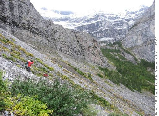 Trying the scree descent from 3rd Memorial Lake