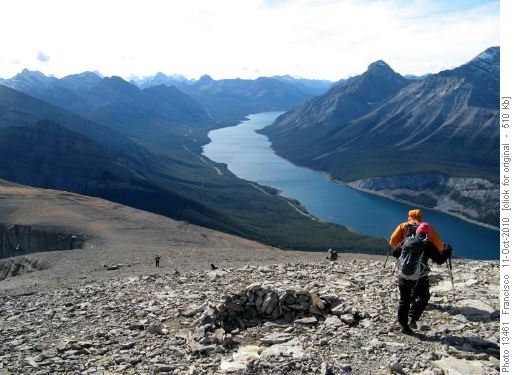 Descending the easy west slope