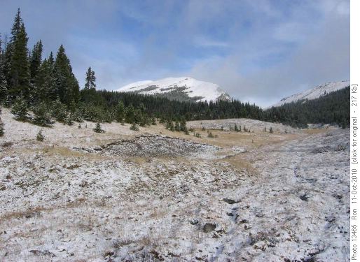 Morning view of snowy Sentinel Peak in distance