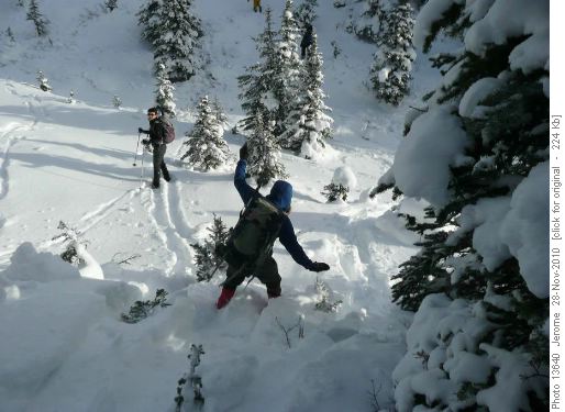 Not enough snow to cover all the deadfall making a tricky descent