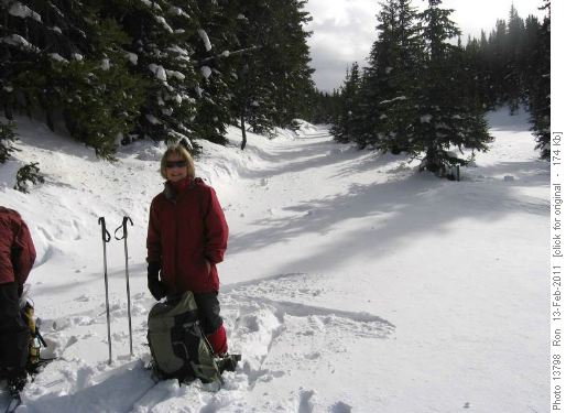 {206 Barb Mitchell} contemplating untracked Elk Pass trail