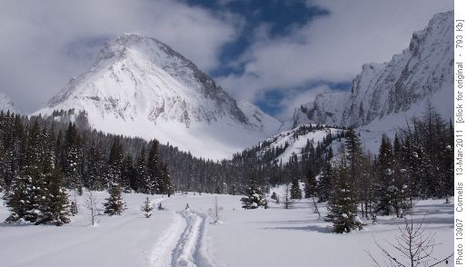 Approaching Chester Lake ~2,212m elevation. Gusty Peak (3,000m) at centre, Mount Chester (3,054m) at right.