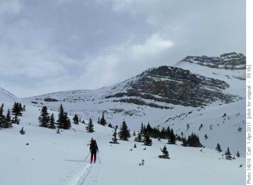 Skiing up towards the Cirque-Observation col Skiing up towards the Cirque-Observation col