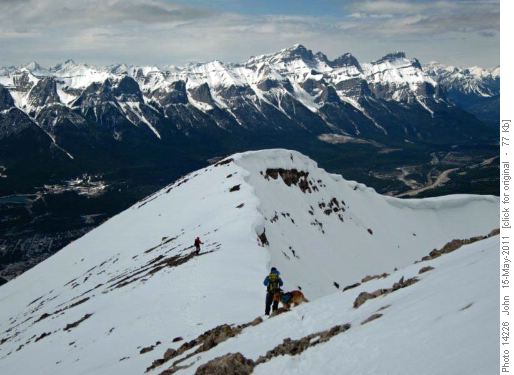 Descending Grotto - Mount Rundle in background ({168 Sim Galloway}, {1316 Cel Sou} and Tashi.