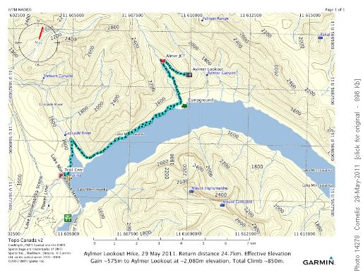 Aylmer Lookout: Lake Minnewanka Parking. Coordinates: Aylmer jct. signpost NAD83 11U 608825 / 5683659, ~1,894m elevation. Aylmer Lookout 11U 609961 / 5683088, ~2,080m elevation.