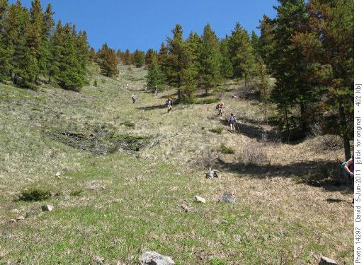 Descending from ridge