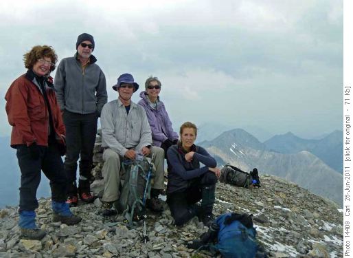 Shirley, Damian, Philip, Shirley and France at the High Point of the Belmore Brown-Midnight Traverse