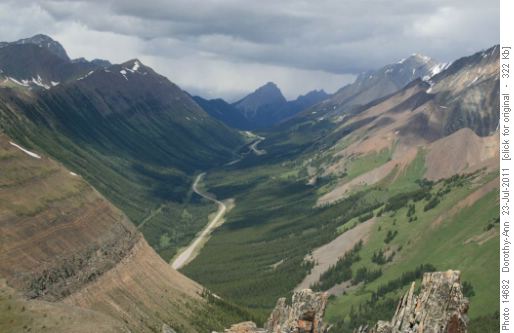 Highwood Pass with storms in the distance